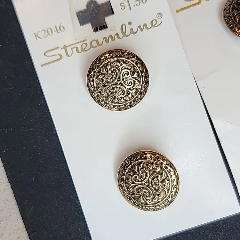Streamline Vintage Gold Metal Buttons Card Set of 2 #K2046